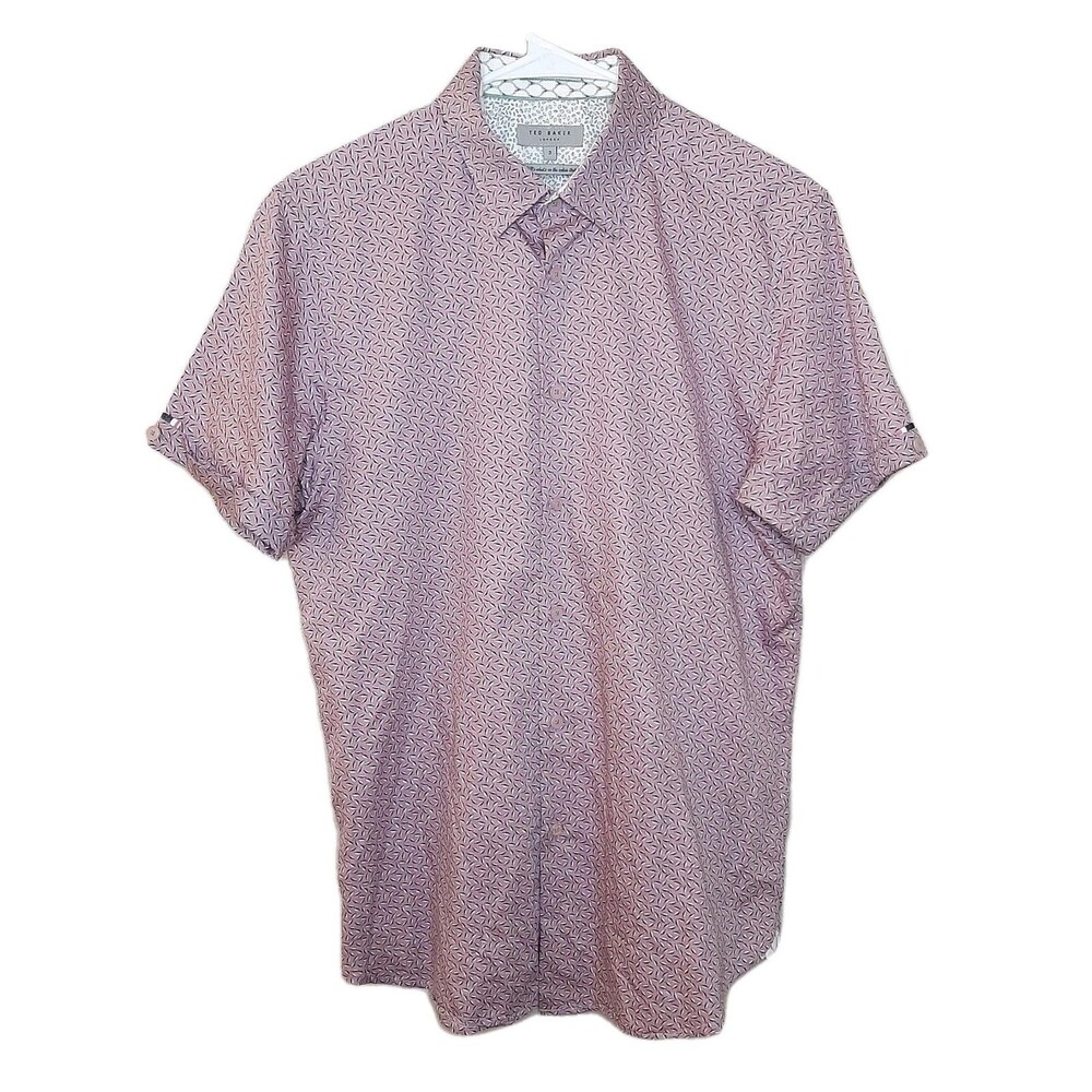 Ted Baker London Shirt Lavender Men Size 3 / M Button Down Slim Fit Short Sleeve